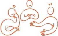 Illustration tre gubbar sitter och samtalar.