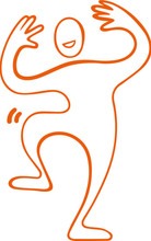 Illustration, glad gubbe gör gympa.