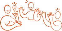 En illustration av en grupp människor som pratar ivrigt.