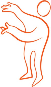 Orange gubbe pekar