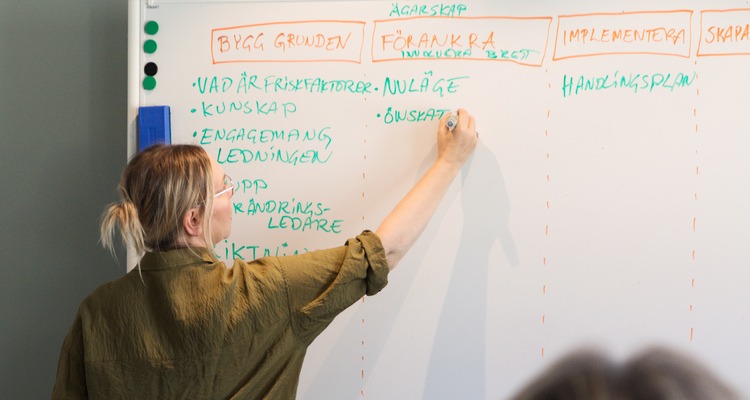 Charlotte Jonzon skriver på whiteboard.