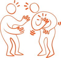 En illustration av en person som verkar ha ont i hjärtat och annan som frågar hur det är.