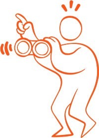 illustration på figur med kikare i händerna