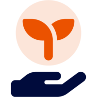 Stiliserad illustration med en hand vänd uppåt och en planta som växer ur handen.