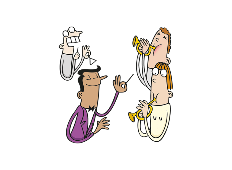 Illustration av fyra personer som spelar instrument.