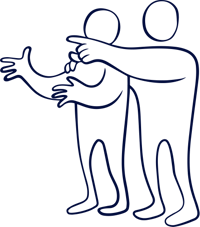 Illustration med en figur som håller en annan om axeln och pekar ut en riktning.
