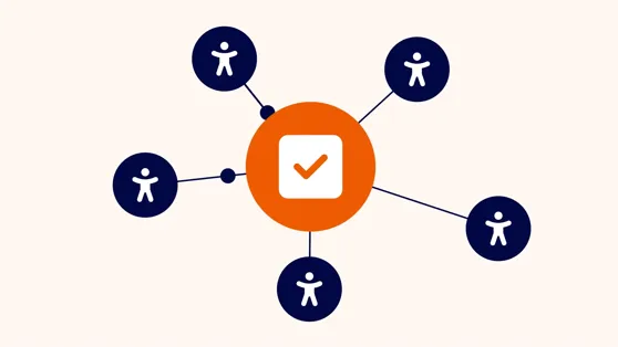 En illustration av en grupp människor i en cirkel runt en cirkel med checkbox i.